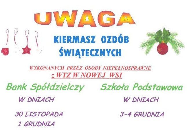 Zapraszamy na Kiermasz Ozdób Świątecznych